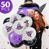 HOUSE OF PARTY Halloween Witch Foil Balloon - 50PCS Black White Purple Witch, Hat, Spider Web Latex Balloons for Kids Birthday Party Decorations, School Classroom Games, Kids' HandOut