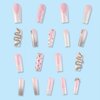 MISUD Press on Nails Long Square Fake Nails Glossy Glue on Nails White French Tip Acrylic Nails Squoval Ombre Artificial Nails Snake Rhinestone Stick on False Nails with Design 24 pcs