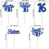 30Pcs 16th Birthday Cupcake Toppers Sixteen Happy 16th Cupcake Picks Cheers to 16 Sweet 16 Cake Decorations for 16th Birthday Anniversary Party Supplies Deep Blue Glitter
