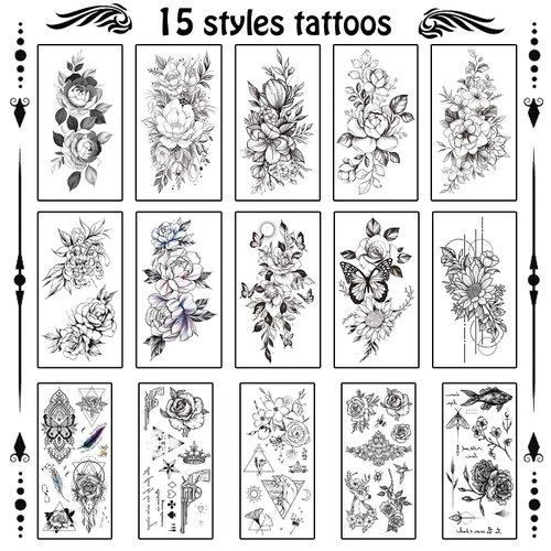 Cerlaza 56 Styles Temporary Tattoos for Women Adults, Fake Henna Tattoo Sleeves Semi Permanent Flower Tattoos Butterfly Stickers, Tatuajes Temporales Women Leg Makeup Waterproof