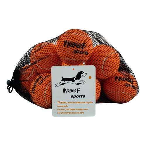Woof Sports Dog Tennis Balls 12 Orange Tennis Balls for Dogs. Easy to Find! Includes Carrying Bag. Medium Size Balls Fits Standard Ball Launchers