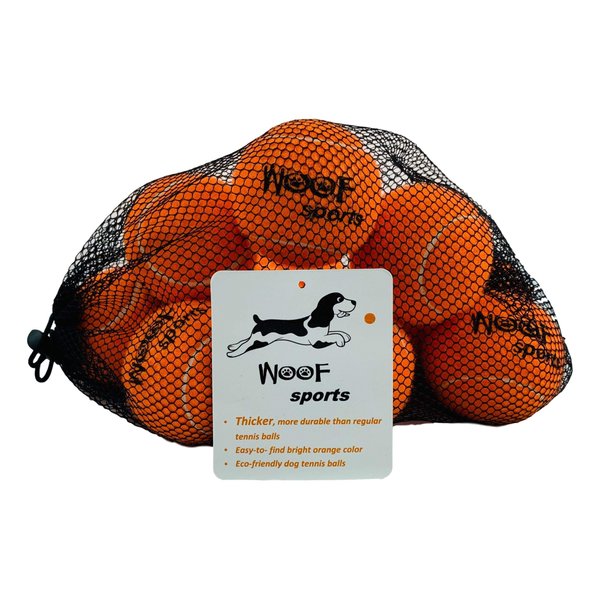 Woof Sports Dog Tennis Balls 12 Orange Tennis Balls for Dogs. Easy to Find! Includes Carrying Bag. Medium Size Balls Fits Standard Ball Launchers