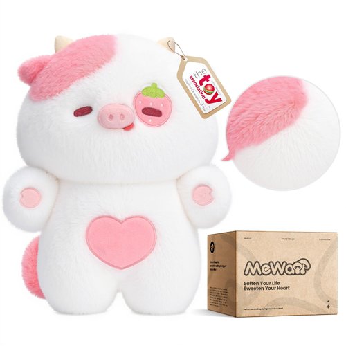 Mewaii Strawberry Cow Plush Toys, Kawaii Cow Stuffed Animals Squishy Doll, Cute Cow Plushie Pillow, Home Decor Plush Throw Pillow Gifts for Kids (18 Inches)
