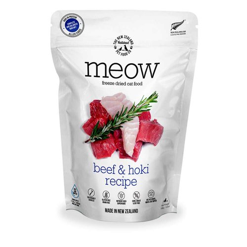 The New Zealand Natural Pet Food Co. Meow Beef & Hoki Freeze Dried Raw Cat Food, Mixer, or Topper, or Treat - High Protein, Natural, Limited Ingredient Recipe 9.9 oz