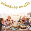 Adventure Awaits Banner, Wedding Engagement Party Bunting Decor, Congrats Grad, Birthday Retirement Sign Graduation Party Decorations Gold Glitter