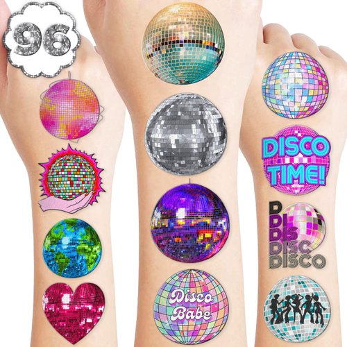 Disco Ball Temporary Tattoos Stickers Themed Birthday Party Decorations Supplies Favors Decor 100 PCS Cute 70s 1970s Dance Tattoo Sticker Gifts For Kids Girls Boys Prizes Carnival