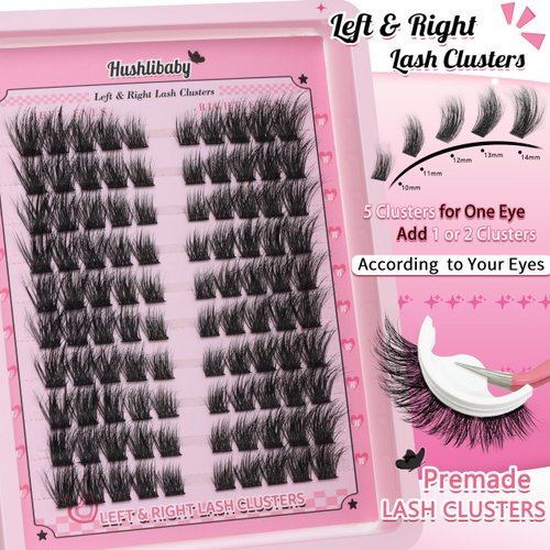 Left & Right Lashes Cluster Wispy Lash Clusters C Curl Cat Eye Cluster Eyelash Extensions Light Volume Look 10-14 mm Left Right Cluster Lashes DIY Individual Lashes by Hushlibaby