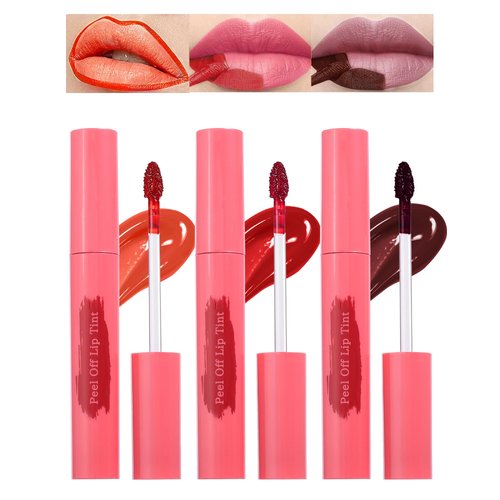 Peel Off Lip Tint Stain Set-3Pcs Tattoo Lip Liner Stain Lip Gloss with Matte Finish,Long Lasting Waterproof Nonstick Lipstain Tinted Lip Stain,Christmas Makeup Gift Set for Women Girl-01+03+05
