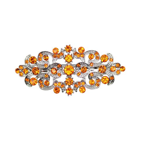 Faship Gorgeous Orange Rhinestone Crystal Floral Barrette Clip