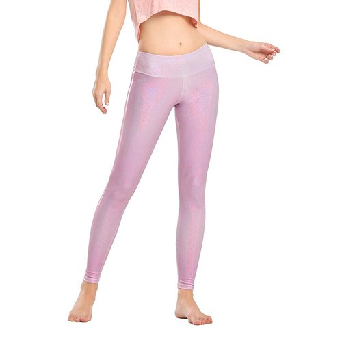 Houmous Women's Shiny Leggings with Unique Flash Sequins Full-Length Yoga Pants(Rose,XL)