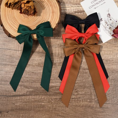 4PCS Silky Satin Hair Bows Hair Clip Black Red Hair Ribbon Clips for Women Ponytail Holder Hair Accessories Alligator Clips Bow for Women Girls Toddlers Teens Kids