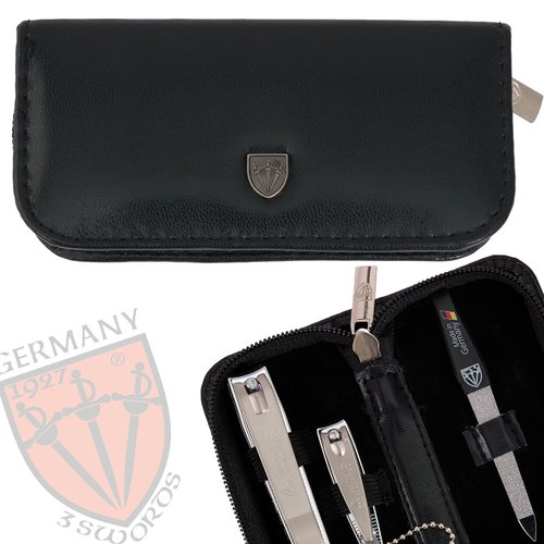 3 Swords Germany - brand quality 3 piece manicure pedicure grooming kit set for professional finger & toe nail care tool clipper fashion leather case in gift box, Made by 3 Swords (00811)