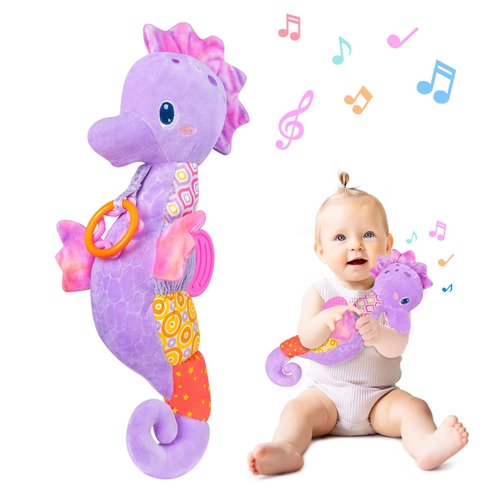 Fuzqq Baby Toys 0-6-12 Months,Infant Musical Stuffed Animals Soft Toy with Bright Colors,Crinkle Sound Paper, Multi-Textures & Rattles,Baby Newborn Toys for 0 3 6 9 12 Months Boy/Girls(Purple)
