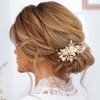 JAKAWIN Bride Flower Wedding Hair Piece Leaf Hair Clip Pearl Headpiece Bridal Hair Accessories for Women FJ03 (Gold)