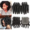 Molefi Brazilian Funmi Hair Bundles with 4x2 T Lace Closure Curly Weave 2 Bundles with closure Spiral Curl Hair 100% Human Hair Extensions 100g/pc Natural Black (10 10+10)