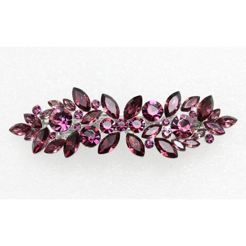 Faship Gorgeous Purple Rhinestone Crystal Floral Hair Barrette Clip