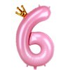 Kwuz 40 Inch Crown Pink Number 6 Balloon, Big Conjoined Baby Pink Foil Mylar Helium 6 Balloon for Girls 6th Birthday Party Decorations Pink Princess Theme Party Decorations Supplies Anniversary Decor