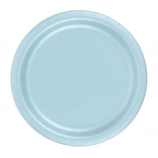 24 Plates 7" Paper Dessert Plates Wax Coated - Light Blue