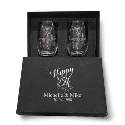 Krezy Case 25th Anniversary Couple wine glasses,20oz Etched Stemless Wine Glasses for Couples, Perfect Engagement Wine Glasses,Bridal shower Wine Glasses, Anniversary Wine Glasses