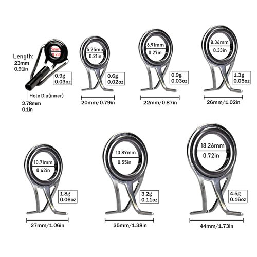 QualyQualy Fishing Rod Tip Repair Kit Rod Guide Repair Kit Pole Eyes Tip Repair Kit Stainless Steel Ceramic Ring Fishing Rod Repair Kit Fishing Pole Tip Guides Replacement Kit 7pcs