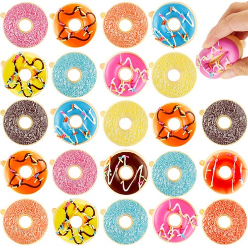 Lewtemi 24 Pcs Donut Balls Stress Squeeze Rainbow Donut Party Favors Stress Relief Donuts 12 Colors Decorations Donut Toys for Party Decoration Donut Theme Party Supplies