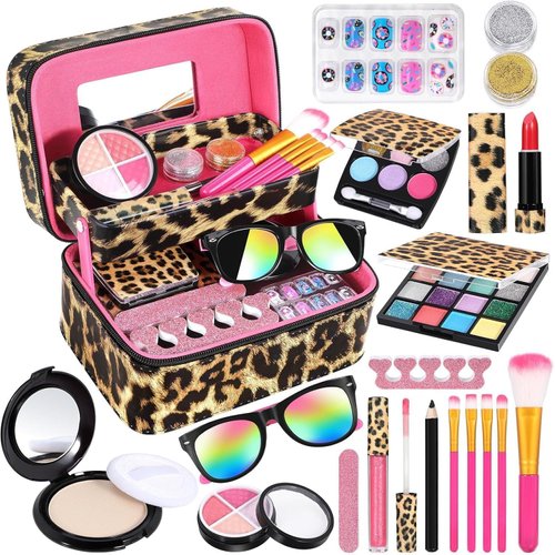 Kids Makeup Kit for Girl, Kids Washable Makeup Girl Toys, Double-Layer Girls Makeup Kit for Toddler, Play Makeup for Kids Girls Toddlers, Real Makeup for Kids Birthday Toys 3-12