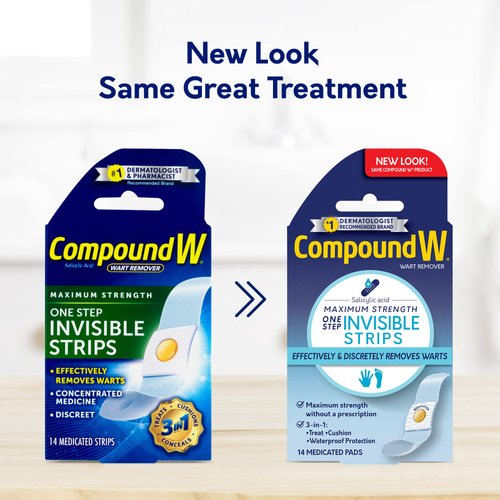 Compound W Maximum Strength One Step Invisible Wart Remover Strips, 14 CT
