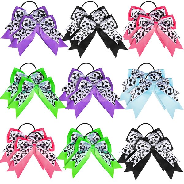WILLBOND 20 Pieces Soccer Hair Bows Elastic Soccer Ball Hair Tie Accessories Sports Hair Band for Women Player Football Party(Multicolor)