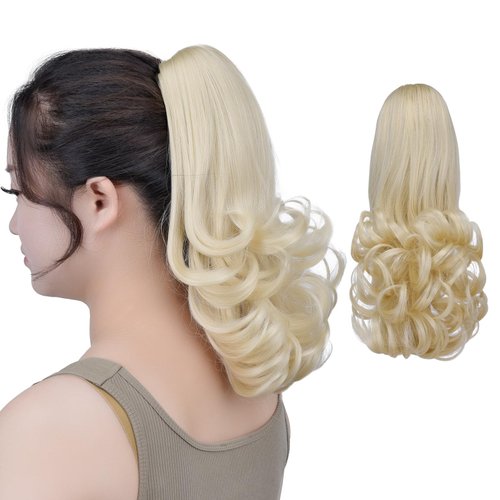 Blonde Ponytail Extension,Claw Clip Ponytails 12in Curly 3.8 OZ Fake Hair Extensions Synthetic Hair pieces for Women SYXLCYGG Wig Black Girl Fluffy¬ Tangled