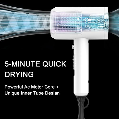 Slopehill Professional Ionic Hair Dryer, Powerful 1800W Fast Drying Low Noise Blow Dryer with 2 Concentrator Nozzle 1 Diffuser Attachments for Home Salon Travel (White)