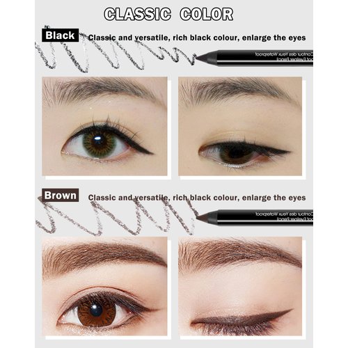 Gel Eyeliner Pencil-Black Brown Waterproof Smudgeproof Matte Gel Eyeliner Waterline Eye Liner Pencil with Sharpener,Fadeproof Tattoo Eyeliner Water Line Pen for Older Women Cat Eye/Smoky Makeup Gift