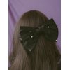 OJERRY Oversized Black Silk Star Detail Hair Ribbon Bow for Women, Bow Hair Metal French Barrette Clip, Old Money Dark Coquette Bow Aesthetic Gift Hair Accessories