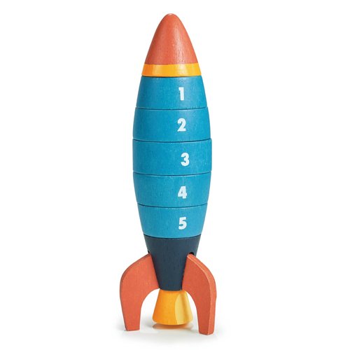 Mentari Toys - Stacking and Counting Rocket - 10pcs Space-Themed Ring Stacker Toddler Toy - Wooden Stacking Rings - Boost Fine Motor Skills and Early Counting Skills - Toddler Educational Toy - Age 3+