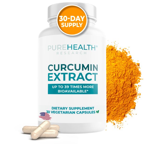 PUREHEALTH RESEARCH Curcumin Extract - High Absorption Turmeric Supplement for Robust Immune Support - Joint Support for Overworked Joints and Muscles - Powered by Curcugen x39 Bioavailable - 1 Bottle