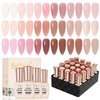 SHOYUM 24 Pcs Jelly Nude Gel Nail Polish Set, Sheer Pink Colors Gel Polish Kit with Glossy & Matte Top Coat and Base Coat for Nail Art DIY Manicure and Pedicure at Home