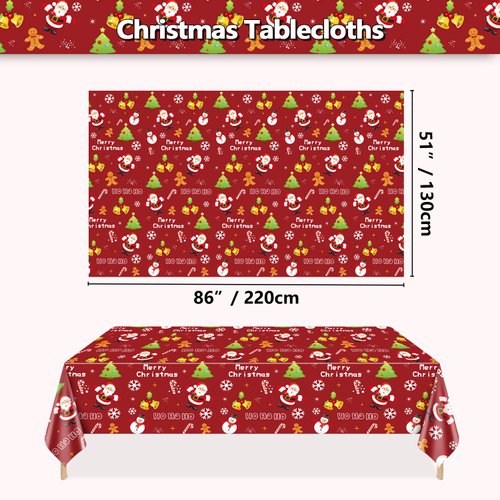 PTECDROTS 8Pcs Christmas Tablecloths Rectangular Christmas Table Decorations Red Xmas Theme Table Cover for Winter Holiday New Year Christmas Party Supplies, 51 x 86inch
