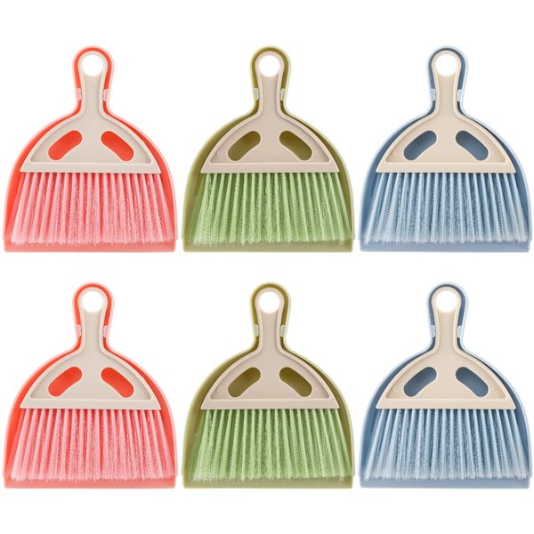 SOUJOY 6 Pack Small Dustpan and Brush Set, Whisk Broom and Dust Pan with Handle, Nesting Tiny Cleaning Broom, Mini Hand Broom and Dustpan Set for Table, Desk, Keyboard, Cars and Pet Nest