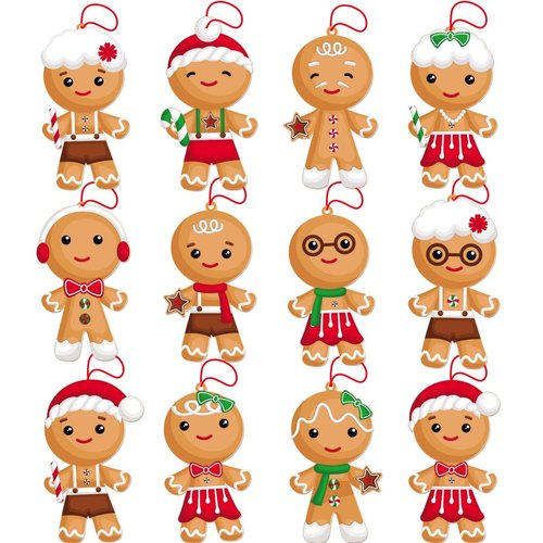 Fancy Land 12 Gingerbread Craft Kit for Kids DIY Create Your Own Foam Gingerbread Man Ornament Self-Adhesive Sticker Sheets Fun Holiday Gifts