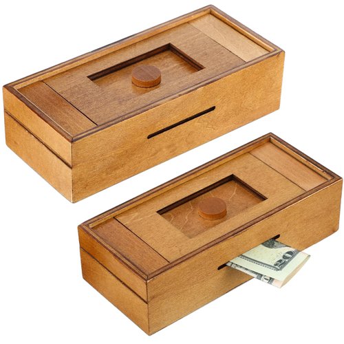 Yilloog 2 Pcs Secret Puzzle Box, Brain Teaser Wooden Money Boxes with Hidden Compartments, Gift Card Puzzle Box, Wood Case Box for Intelligence Stash Your Cash Educational Toy