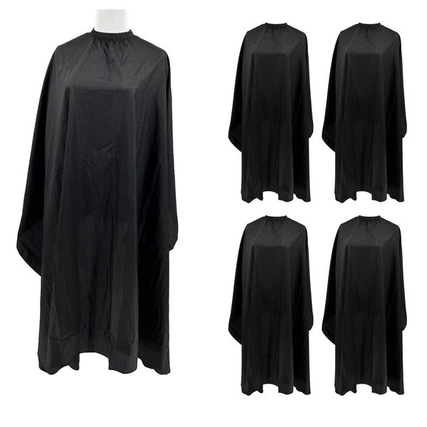 DB ZENGZI Hair Cutting Cape, Salon Hairdressing Barber Cape, Black Waterproof Nylon with Elastic Adjustment for Hairdressers (57 * 61 INCHES) Pack of 5