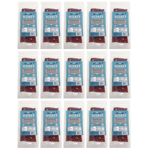 Werner Beef Jerky Slab Pack of 15-1 Ounce, Individually Wrapped Meat Snacks (Sea Salt & Cracked Pepper)