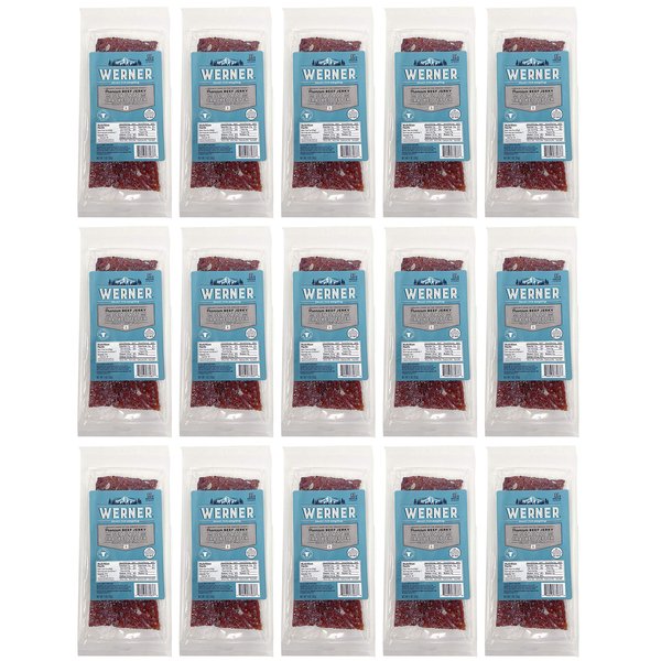 Werner Beef Jerky Slab Pack of 15-1 Ounce, Individually Wrapped Meat Snacks (Sea Salt & Cracked Pepper)