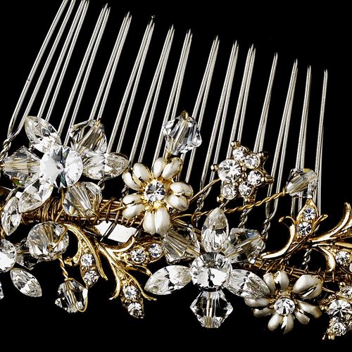 Nora Striking Floral Bridal Hair & Austrian Crystals Wedding Bridal Hair Comb (silver)