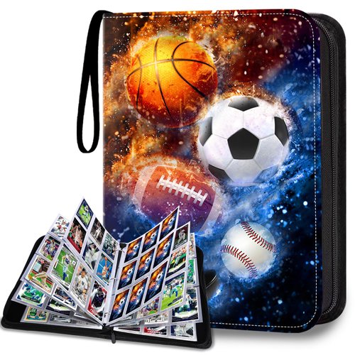 HESPLUS 900 Pockets Sports Card Binder, Sports Trading Cards Display Case with Sports Card Sleeves Card Holder Protectors Set for Football Baseball Basketball Soccer Sports Cards Collector Album