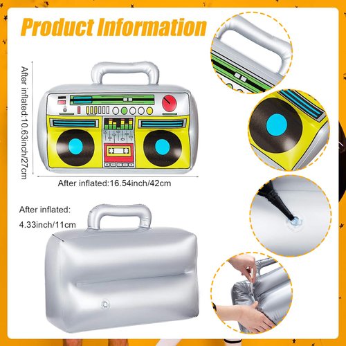 Gejoy 2 Pieces Inflatable Radio Boombox Inflatable Mobile Phone Props for 80s 90s Party Decorations Hip Hop Theme Birthdays Party Supplies