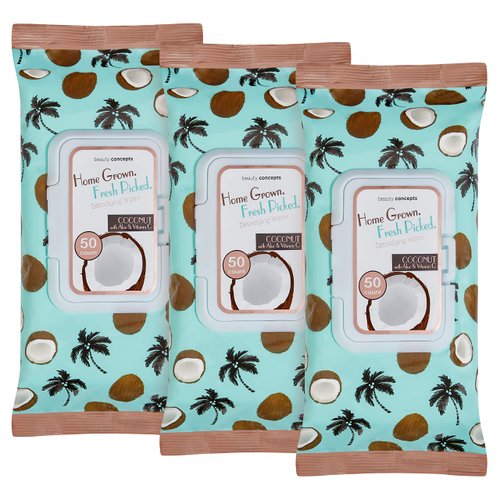 B.C. Beauty Concepts Makeup Remover Wipes Bulk Pack of 3, 150 Facial Cleaning Cloths Removes Makeup Mascara Dirt and Oil, Flip Top Pack (Coconut with Aloe & Vitamin C)