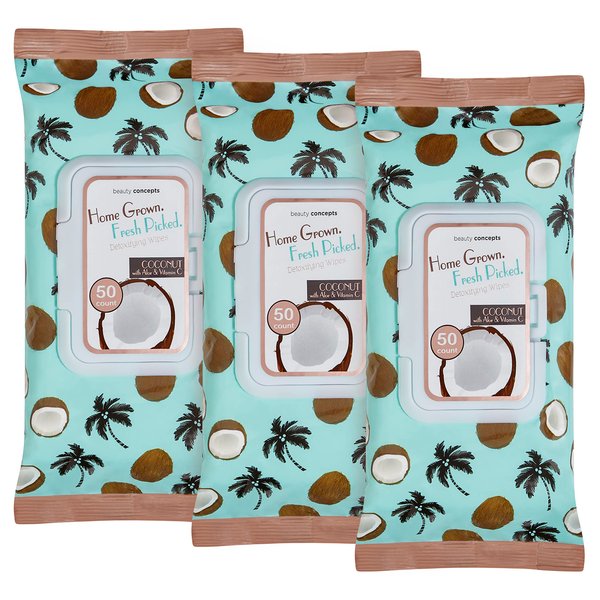 B.C. Beauty Concepts Makeup Remover Wipes Bulk Pack of 3, 150 Facial Cleaning Cloths Removes Makeup Mascara Dirt and Oil, Flip Top Pack (Coconut with Aloe & Vitamin C)