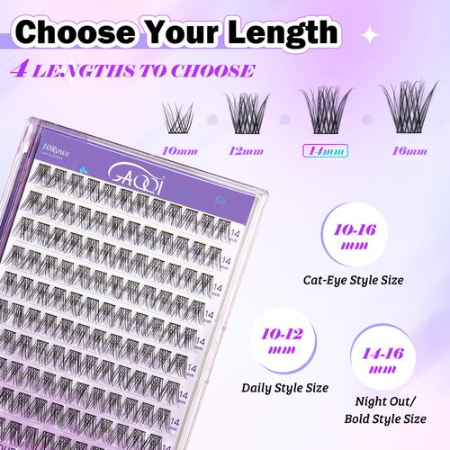 GAQQI Lash Clusters, Eyelash Clusters 120PCS C Curl Individual Lashes, Wispy Cluster Eyelash Extension 14mm Only, Natural Looking Cluster Lashes （GQ15, C Curl, 14mm)