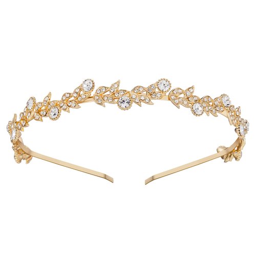 SWEETV Rhinestone Bridal Headband Gold Crystal Tiara for Women Wedding Headband for Bride Hair Accessories for Prom Birthday Party