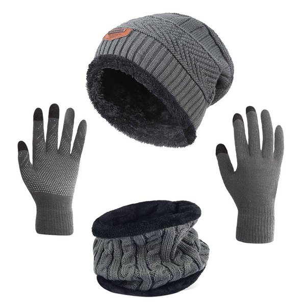 HINDAWI Winter Beanie Hat Neck Warmer Scarves Touch Screen Gloves Set for Women Knit Skull Cap Infinity Circle Scarf Dark Grey